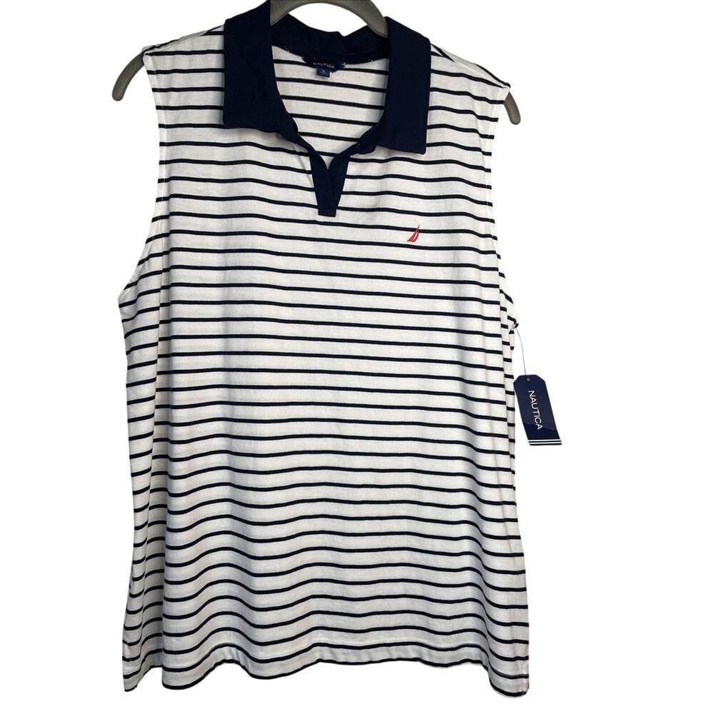 NAUTICA NWT - Size XL - Women's Navy Blue/White Striped Polo Top - Sleeveless